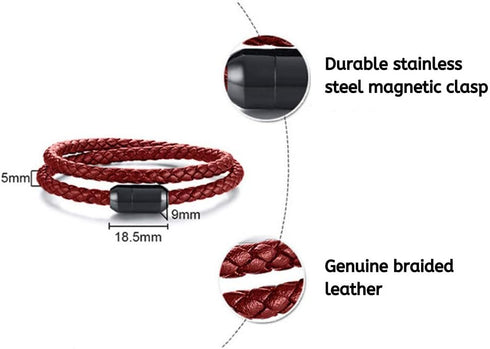 globi Leather Bracelet For Men | Genuine Wrap Braided Leather Cuff Bangle Bracelet with Magnetic Stainless Steel Clasp For Men/Women...