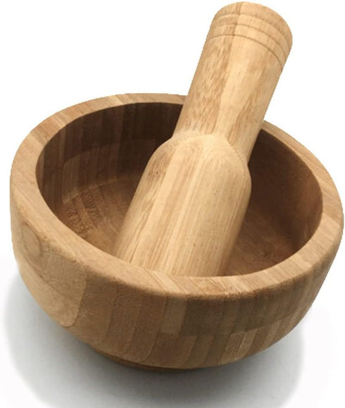 JapanBargain 4100, Bamboo Mortar and Pestle Set 5-Inch Wooden Herb Grinder for Garlic Ginger Spices Seeds Nuts Pepper Coffee Eco Friendly Manual S...
