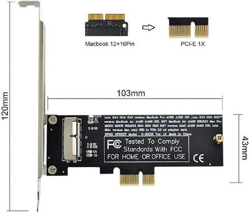 Cablecc PCI Express PCI-E 1X to 12+16Pin 2013-2017 Mac Pro Air SSD Convert Card for A1493 A1502 A1465 A1466...