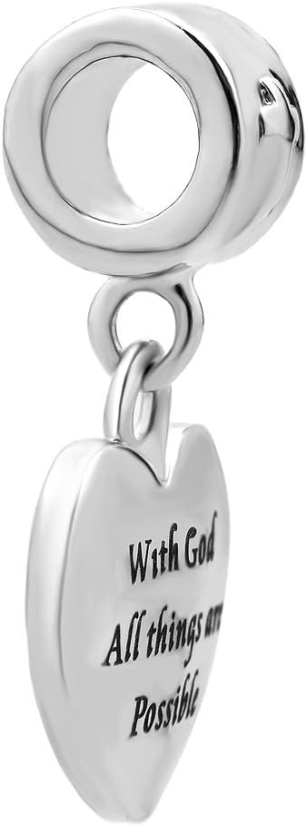 LovelyCharms Cross Charm With God All things are Possible Religious Dangle Bead Fits European Bracelets (Heart)...