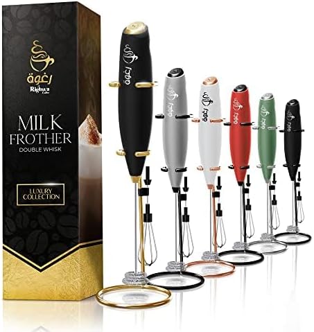 Milk Frother & Egg Beater - 2-in-1 Handheld Frother for Coffee & Egg Whisker - Battery-Operated Frother with Stand - Auto Shutoff, Powerful Motor ...