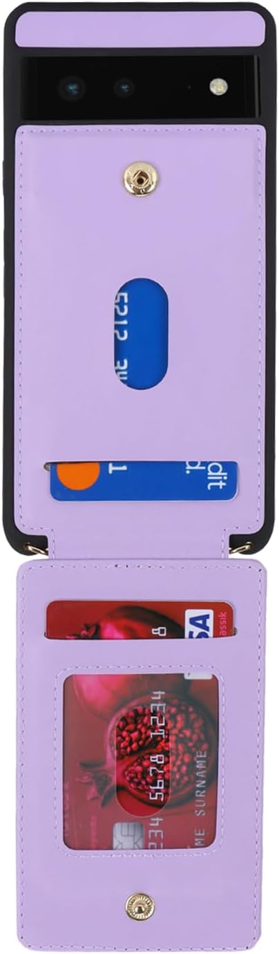 for Google Pixel 6 Case with Card Holder and Strap for Women,Crossbody Lanyard,Ring Stand,Snap Clasp,Phone Wallet Cases 6.4 inch(Purple)......