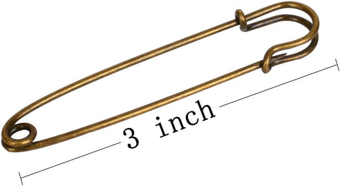 Baitaihem 50 Pcs Large Steel Safety Pins 3 inch Heavy Duty Safety Pins for Blankets, Skirts, Kilts, Crafts(Brown)...