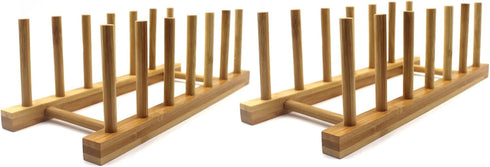 INNERNEED Bamboo Wooden Plate Racks Dish Stand Holder Kitchen Storage Cabinet Organizer for Dish/Plate/Bowl/Cup/Pot Lid/Cutting Board (Pack of 2)...