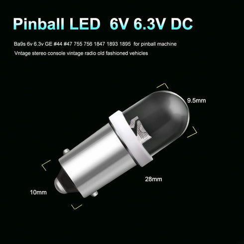 Keiurot GE44 47 756 755 Bulb Ba9s Led Bulbs for Pinball Led Bulbs Pinball Machine Light Bulb Fits Fender 1893 1895 Light Bulb 6.3V 6V DC White Pac...
