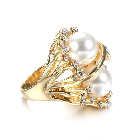 Boho CZ Pearl Statement Ring for Women Girls Golden Cubic Zirconia Imitation Pearls Finger Rings Comfort Fit Dainty Birthday Engagement Wedding An...