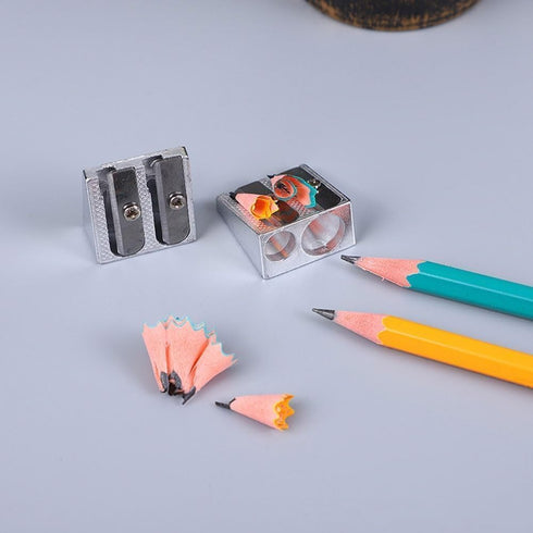 4Pcs Silver Magnesium Pencil Sharpener, Magnesium Metal Pencil Sharpener Manual, Double Holes Rectangular Pencil Sharpener, Handheld Pencil Sharpe...