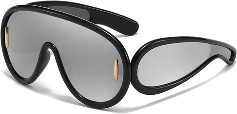 Trendy Wave Mask Sunglasses for Women Men Oversized Shield Sun Glasses Fashion Designer Style...