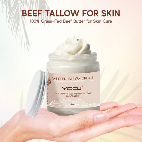 100% Grass Fed Beef Tallow for Skin Care - Organic Beef Tallow Moisturizer for Face + Body, Whipped Moisturizer for Sensitive Skin Soft, Smooth, T...