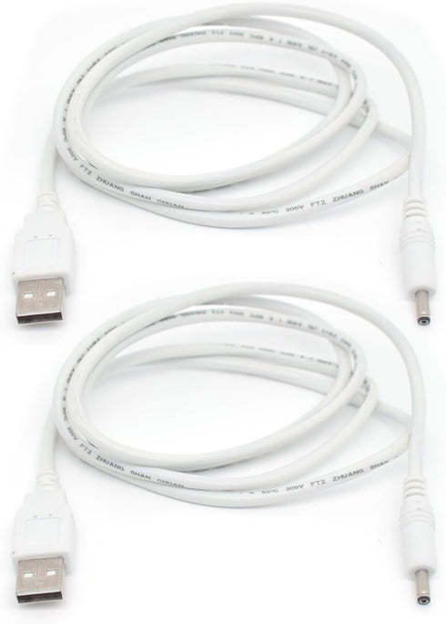2PCS USB to 5V DC Power Cable White,4FT/1.2M USB to 3.5 x 1.35mm Plug Barrel Jack 5V DC Power Supply Cord Cable,20AWG USB DC 5V Charging Cable Ada...