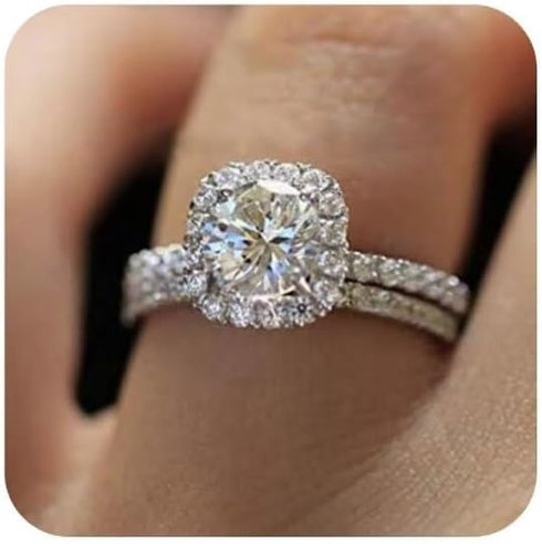 MAIHAO Fashion Ring Cushion Cut ct Zircon Stone 925 Sterling Silver Engagement Wedding Band Ring Cubic Zirconia Promise Halo Engagement Ring Anniv...