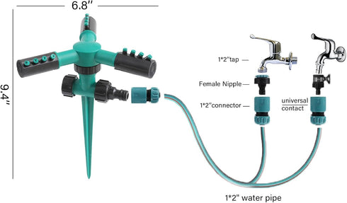 Garden Sprinkler Lawn Sprinkler Large Area Coverage, Adjustable 360 Degree Rotating, Weighted Gardening Watering System (Green)...