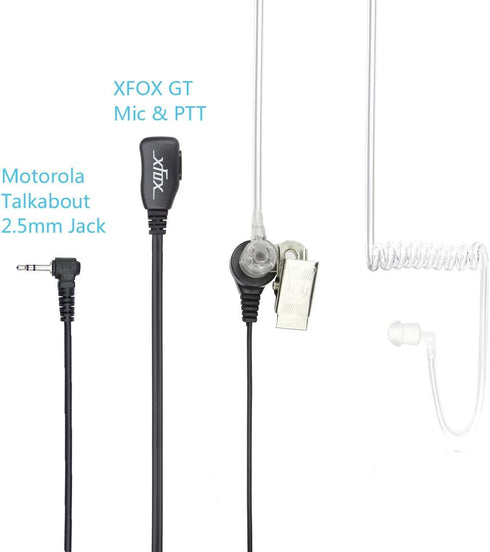 XFOX® M1PE1010 PTT Clear Acoustic Coil Tube Earpiece 1Pin 2.5mm Plug FBI Style Earphone with Push to Talk and Mic for Motorola Cobra Walkie Talkie...