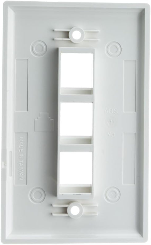 Keystone Wall Plate 3 Port, White (Cat5e, Cat6, Coax (Video), Aux (Cat6 for Data, IP Phone, POTS or Other), Single Gang, CableWholesale...