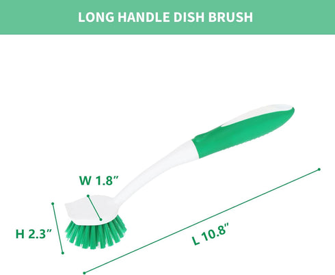 Dish Brush with Handle, 2 Pack Dish Cleaning Brushes with Built-in Scraper, Kitchen Scrub Brush for Cleaning Dishes, Pots, Pans and Sink, Dish Was...