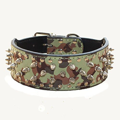 Spiked Studded Dog Collar, PU Leather Dog Collar, Adjustable Pet Collars for Medium or Large Breed Pet (M, Camouflage)...