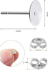 25Pair 925 Sterling Silver Earrings Posts Flat Pad Ear Stud Hypoallergenic Blank Earring Pins with 925 Sterling Silver Earring Backs for Jewelry M...