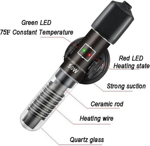 50W Aquarium Heater Small Fish Tank Submersible Heater 75? Constant Temperature Turtle Heat Rod for Betta Frogs Newts Turtles...