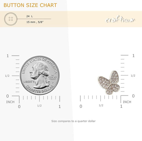 Rhinestone Wings Butterfly Metal Base Sewing Shank Buttons 20 Pcs - 15mm, 5/8"...