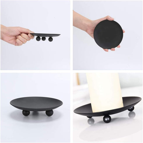 Black Iron Plate Candle Holder Set of 5 Holders 4 Inch Diameter for Candle Gardens Spa Farmhouse Aromatherapy Incense Cones Wedding...