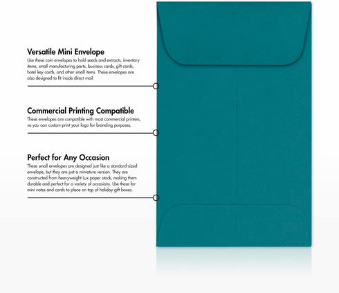 LUXPaper #1 Coin Envelopes | 2 1/4" x 3 1/2" | Teal | 80lb. Text | 50 Qty...