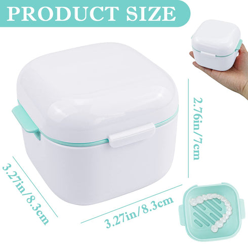 Denture Soak Container, Portable Denture Bath Box Cup, No-Leak Denture case,Retainer Cleaning Box Complete Clean Care for Dentures, Clear Braces, ...