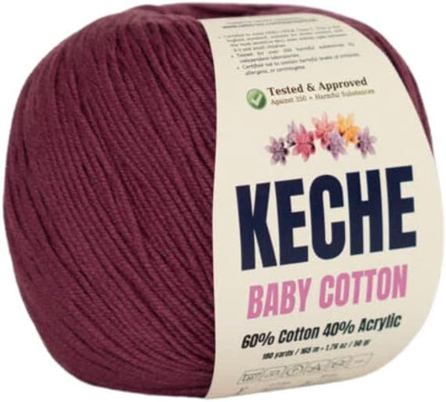 Keche Cotton Yarn, 60% Cotton 40% Acrylic Yarn, Soft Cotton Yarn for Crochet and Knitting, Amigurumi Yarn 1 Skein/Ball 1.76 Oz (50g) / 180 Yrds (1...
