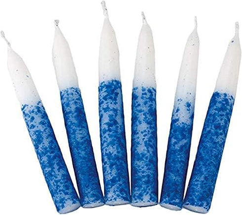 Rite Lite Blue & White Shabbat Candles Premium 12 Pack Traditional Dinner Table Jewish Household Shabbos Candles Religious Home Decor with Beautif...