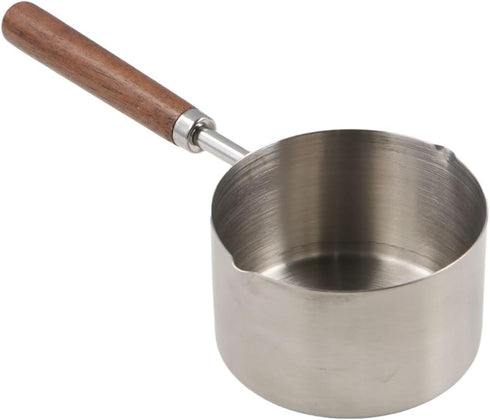 Small Milk Pot Stainless Steel Saucepan Wood Handle Saucepan 250ml Butter Warmer with Dual Pour Spout Candy Melting Pot Mini Frying Pan Soup Pot...