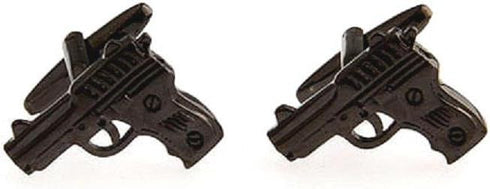 Pistol Handgun Gunmetal Black Gun Pair Cufflinks in a Presentation Gift Box & Polishing Cloth...