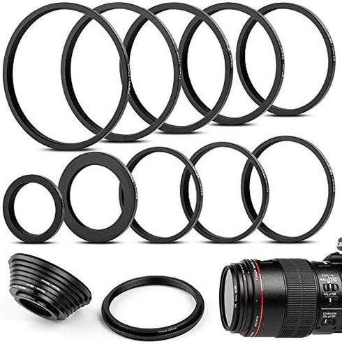 10 Pieces Metal Step-Down Adapter Rings Kit Lens Filter Stepping Adapter Rings Set for DSLR Camera......