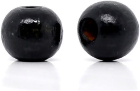 Round Wood Beads 10mm x 9mm Diameter with 3mm Hole, Black, 600...