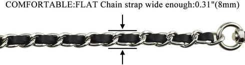 HAHIYO Mini Purse Chain Strap Slim Wide 8mm for LV Length 23.6 inches Extra Thick 4.5mm Black Leather Silver Hardware for Shoulder Cross Body Slin...