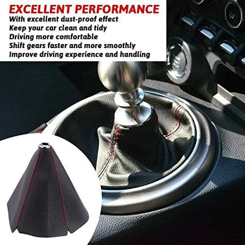 RASTP PU Leather Shift Boot Waterproof Shift Knob Dust Cove Universal for Manual/Auto with Red Stitching,Red...