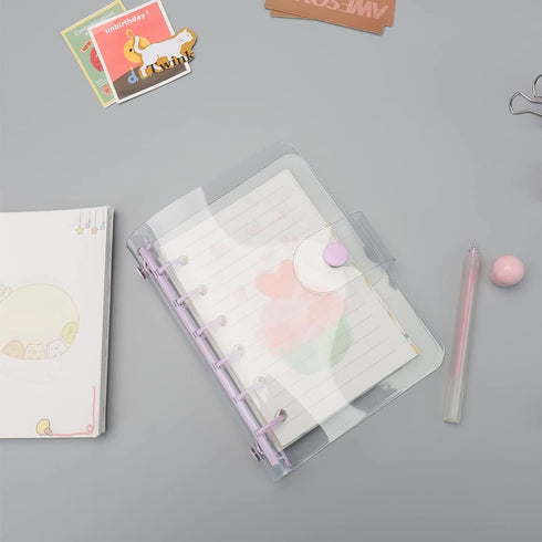 A7 Binder Cover Clear Purple A7 Binder Wallets 6 Ring Planner Binders Pockets Size Budget Binder Cover with Snap Button Closure for Loose-Leaf Fol...