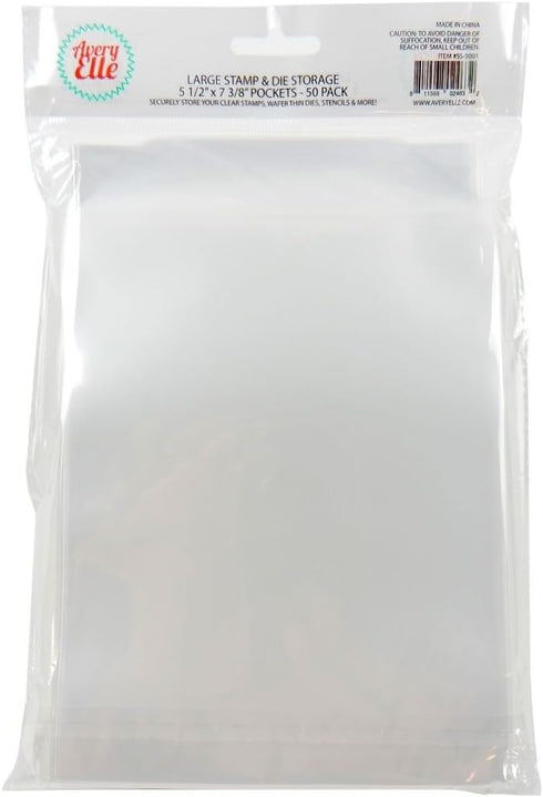 Avery Elle SS-5001 Stamp & Die Storage Pockets 50/Pkg Large 5 ½” x 7 3/8" , white/clear , Single Pack...