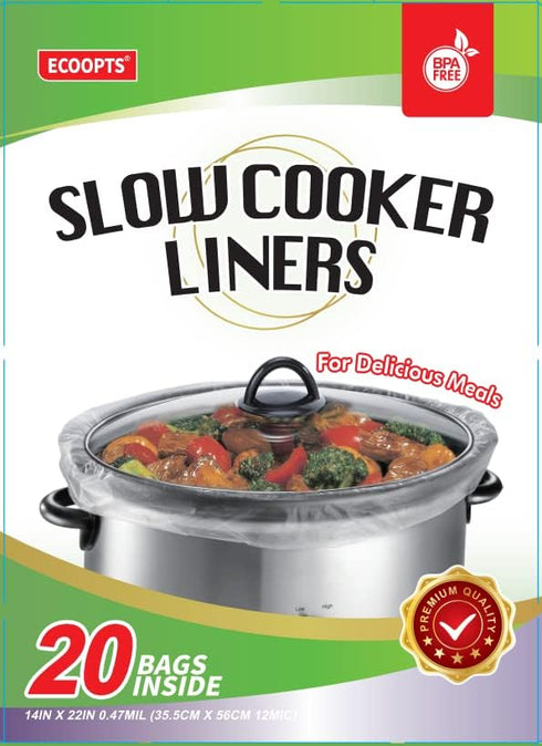 20 Count Disposable Slow Cooker Liners and Cooking Bags | Extra Large Size Fits 6-10QT Pot, 14"x 22" | Suitable for Oval & Round Pot, BPA Free (1 ...