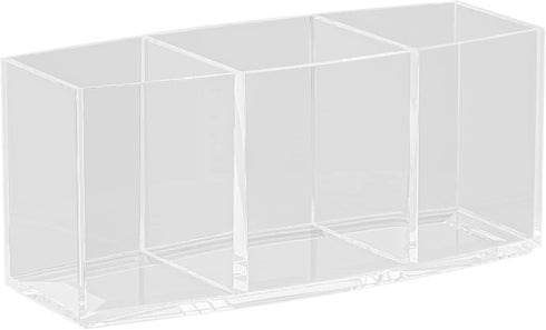 Makeup Brush Holder Organizer Clear Cosmetic Brushes Container Storage 3 Slots, Desk Storage for Lipstick Eyeshadow Pen, Skincare Cosmetic Display...