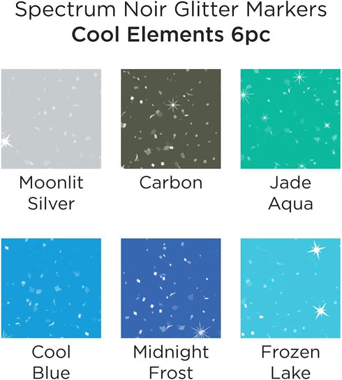 Spectrum Noir - Water-Based Glitter Markers - Pack of 6 - Cool Elements...