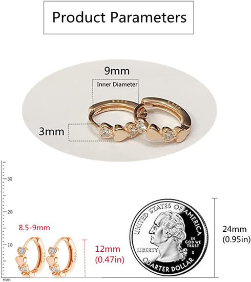 14K Rose Gold Double Love Heart Cubic Zirconia Small Hoop Earrings for Women Girls 925 Sterling Silver Cartilage Tiny Cute Huggie Hoops Hypoallerg...