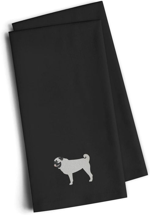 Caroline's Treasures BB3447BKTWE Pug Black Embroidered Towel Set of 2 Decorative Bathroom Guest Hand Towel for Hand, Face, Tea, Dishcloth, 19 X 25...