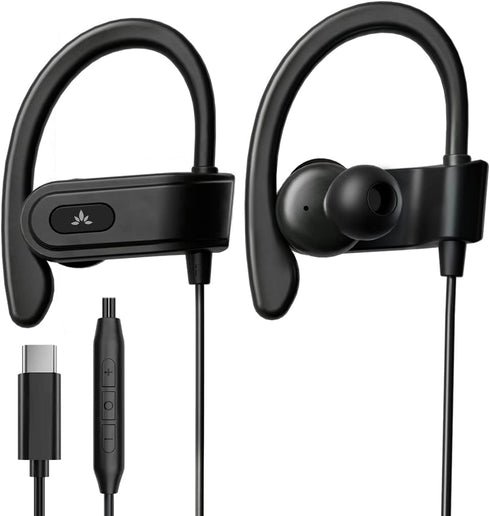 Avantree C171 - Wired USB C Headphones &Microphone for Sports and Running with Over-Ear Earbud Hooks and in-Line Volume Control, Compatible with S...