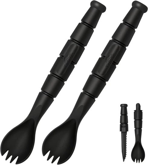 Tactical Spork, Tactical Spork Cutter Combo, 3 in 1 Tactical Camping Utensils, Camping Gear & Camping Flatware with Hidden Cutter, 2 Pack, Black...