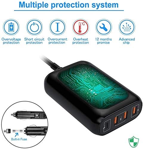 119W USB C Car Charger FEEYOO 4 Port Super Fast Charging Car Charger Adapter PD3.0 & QC3.0 Cigarette Lighter Car USB Charger Multi Port with Cable...