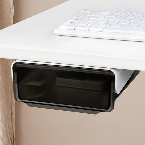 yuntop 1 Pcs Under Desk Drawer, Under Table Hidden Organizer, Plastic Self-adhesive Slide out Under Desk Storage Drawer for Office Dresser Home Sc...
