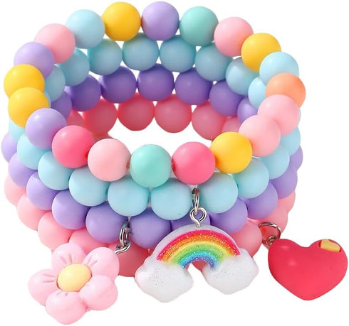 Colorful Rainbow Flower Heart Charm Bracelets Set Y2k Friendship Acrylic Beaded Stretchy Strand Bracelet for Women Girls Cute Preppy Party Favor P...