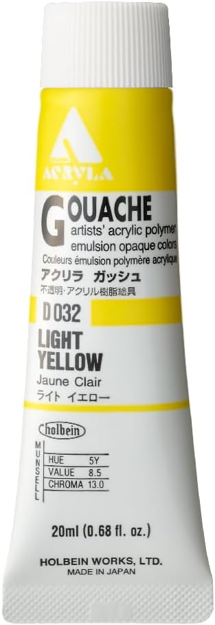 Holbein Acryla Gouache Artists Acrylic Polymer Emulsion, 20ml Light Yellow (D032)......