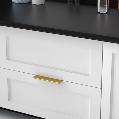 goldenwarm 5 Pack Finger Edge Pulls Drawer Finger Pulls Champagne Gold Cabinet Handles Modern Tab Pulls Gold Kitchen Cabinet Hardware, Back Mount,...