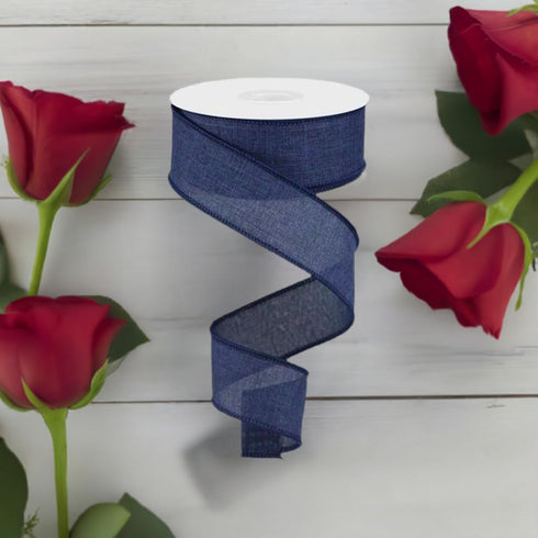 Solid Canvas Wired Edge Ribbon, 10 Yards (Navy Blue, 1.5 Inches)...
