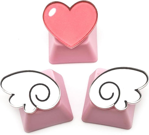 Personalized Cute Pink Keycaps,Love Heart and Wings Keycaps,Compatible with Cherry MX Switches Mechanical Keyboard (3 Keys OEM R4 Profile)...
